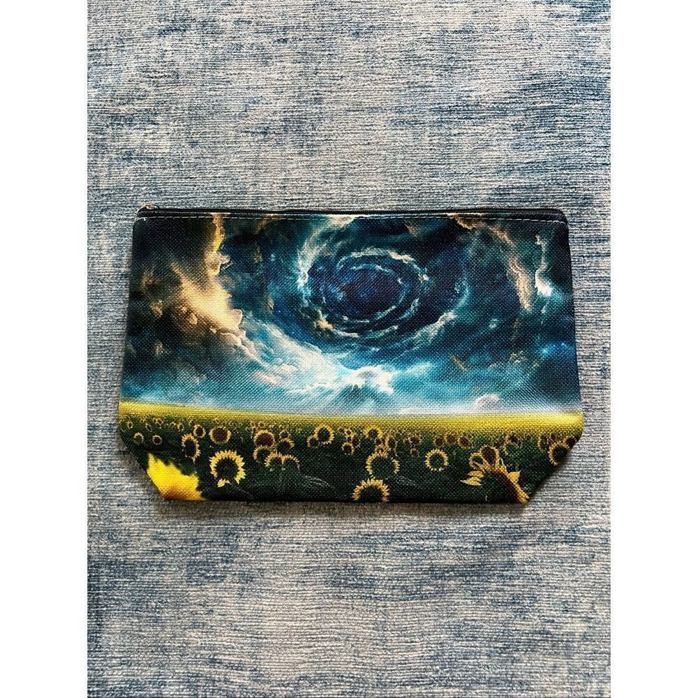 Sunflower Field Vortex Cotton Canvas Small Makeup Bag Travel Toiletry Pouch